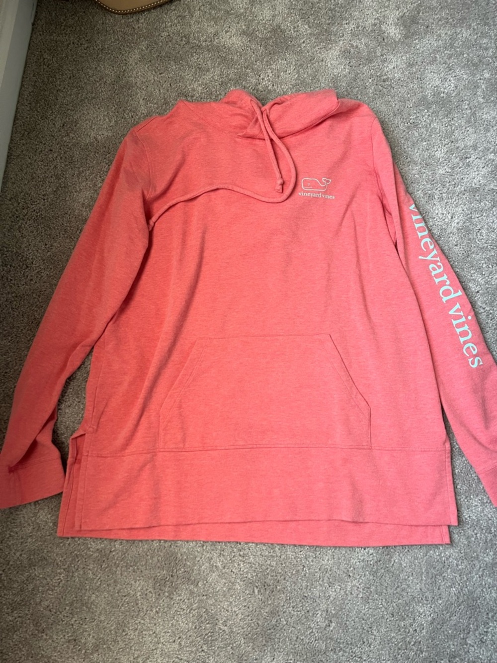 Vineyard Vines Coral Pullover Hoodie with Logo Sleeve
